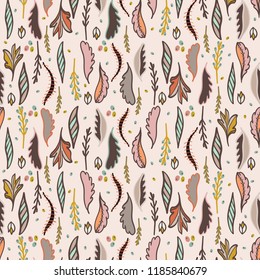 Falling Autumn Leaves Pattern, Hand Drawn Seamless Fall Vector Illustration, Trendy Fashion Textiles, Vintage Wallpaper, Retro Decor, Seasonal Packaging, Festival Wrap, All Over Art Print Background