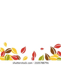 Falling autumn leaves. Red, yellow, green, brown chaotic leaves flying. Gradient colorful foliage on awesome white background. Brilliant back to school sale.