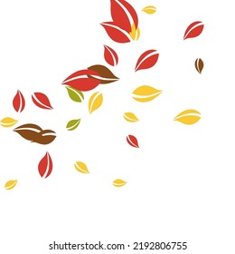 Falling autumn leaves. Red, yellow, green, brown chaotic leaves flying. Corner colorful foliage on symmetrical white background. Attractive back to school sale.