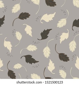 Falling autumn leaves seamless pattern in beige, brown and warm gray. Great for colder weather, Thanksgiving holiday decorations and paper goods, home decor, textiles and invitations.
