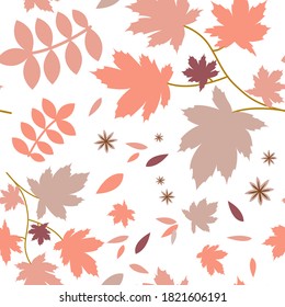 Falling autumn leaves seamless pattern.  Vector illustration. Background for textile or book covers, Wallpaper, design, graphics, printing, Hobbies, invitations.