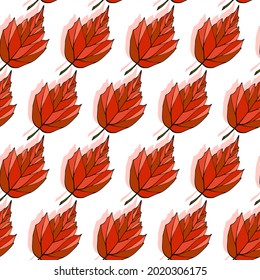 Falling autumn leaves seamless pattern. Colored foliage boundless background. Bright fall endless texture. Red leaves repeating surface design. Colorful autumn backdrop.