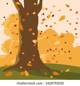 falling autumn leaves and tree, autumn landscape