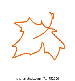 Falling autumn maple leaf, abstract vector color sketch in the style of minimalism, line drawing isolated at white background
