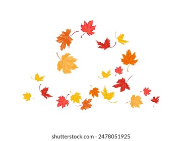 Falling autumn maple leaves isolated on white background. Vector cartoon illustration.