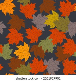 Fallende Herbstapel hinterlässt nahmsloses Muster. Vektorgrafik. Wiederholbarer Hintergrund für Textil- oder Buchumschläge, Tapeten, Design, Grafiken, Druck, Hobbys, Einladungen.