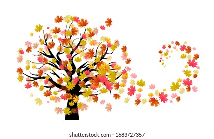 Falling autumn trees, vector art illustration.