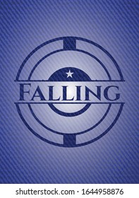 Falling badge with denim texture. Vector Illustration. Detailed.