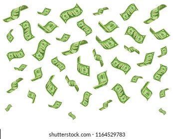 Falling Banknotes. Wealth Money Denominations Rain, Falling Dollar Bills And Abundance Raining Cash Dollars Flying, Currency Success Finance Vector Cartoon Concept Illustration