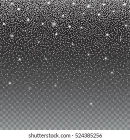 Falling, beautiful, shining Christmas snow. Snowfall isolated on transparent background. Vector illustration snow-flakes.