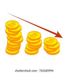 Falling bitcoin graph. Decrease in Cryptocurrency. Virtual money. Vector illustration
