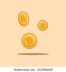 falling bitcoin icon logo in cartoon style vector illustration
