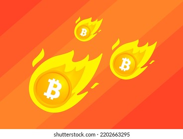 Se incendió bitcoin en rojo. Concepto de caída de precios de bitcoin.