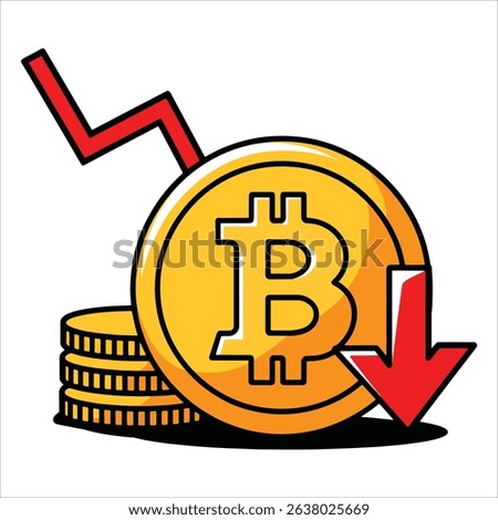 Falling Bitcoin price vector art depicting crypto market downturn. Perfect for volatility concepts, risk assessment infographics, and trading analysis visuals.