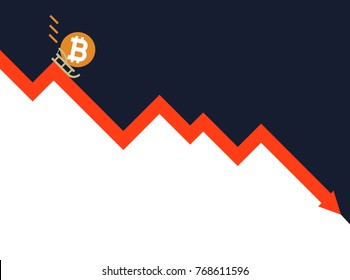 The falling of Bitcoin vector illustration. Decrease graph