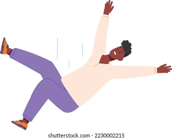 Falling black man. Person drop down failure isolated on white background