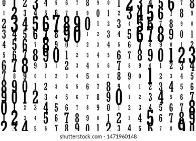 The falling Black numbers 0 to 9 are random, chaotic on a white background.
Pattern in a matrix style. Binary code pattern with digits on screen, falling character. Abstract digital backdrop. Vector