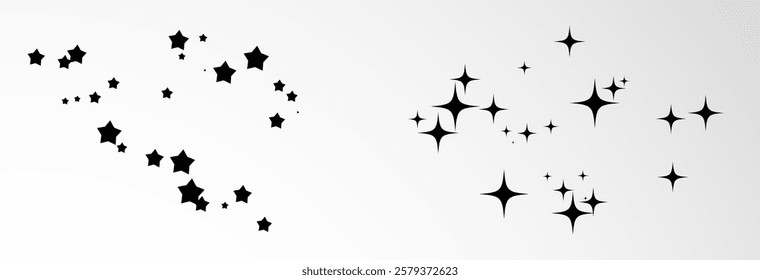 Falling black star on transparent background, beautiful stardust, vector png.