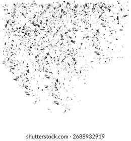 Fallende Konfetti aus schwarzem und weißem Papier, graue Konfetti-Auflage einzeln auf weißem, realistischem einfarbigem Papier Konfetti fallend