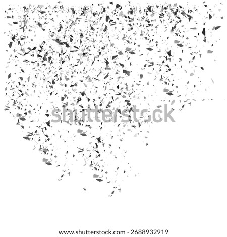 Falling Black and White Paper Confetti, Grayscale Confetti Overlay Isolated on White, Realistic Monochrome Paper Confetti Falling Down