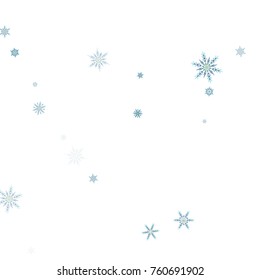 Falling blue christmas snow on white. Vector New Year snowflake abstract background. Winter holiday print. Snowfall texture for poster, banner, card.