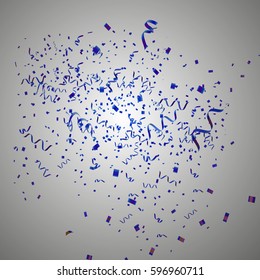 Falling blue confetti isolated on grey background. Celebration party holiday decoration to birthday, effect of glitter confetti illustration.Vector eps10