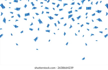 falling blue confetti overlay on white background, sparkling effect overlay for event designs, celebration or holiday atmosphere with glowing glitter, festive background for parties