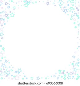 Falling Blue Confetti stars. Scatter corner frame on white background made of blue falling confetti stars. Vector illustration.