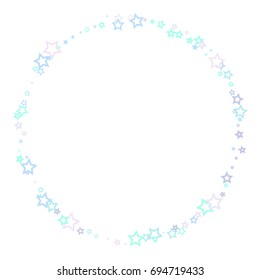 Falling Blue Confetti stars. Scatter circle frame on white background made of blue falling confetti stars. Vector illustration.
