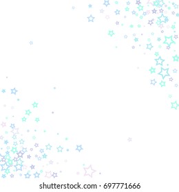 Falling Blue Confetti stars. Scatter corner frame on white background made of blue falling confetti stars. Vector illustration.