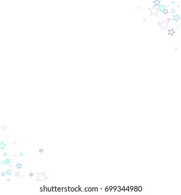 Falling Blue Confetti stars. Scatter corner frame on white background made of blue falling confetti stars. Vector illustration.