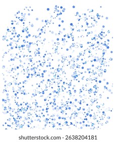 Falling Blue Confetti Vector Graphic. White Background. Soft Layout Design