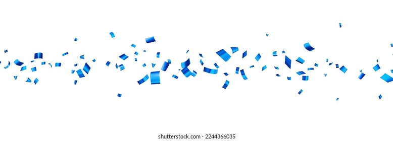 Falling blue cut out foil ribbon confetti background. Design element for web, cards, flyers, invitations. Vector illustration.