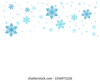 Falling blue snow, snowflakes on white isolated background. Christmas illustration.