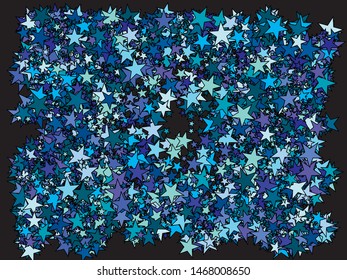 Falling blue stars. Random glitter design's elements. Vector illustration effect. Blue festive, luxury, bright, chaotic confetti background on black.