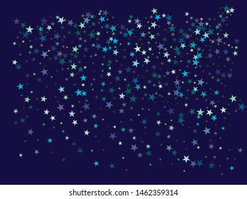 Falling blue stars. Vibrant glitter design's elements. Vector illustration concept. Blue festive, luxury, bright, chaotic confetti background on black.