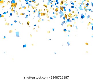 Fallen Blau und Gelb ausgeschnittene Folienbänder konfetti Hintergrund mit Platz für Text. Design-Element für Web, Karten, Flyer, Einladungen. Vektorgrafik.