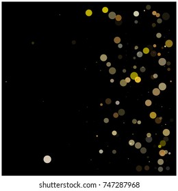 Falling Bokeh Lights Confetti Background. Vector Festive Background. Retro Vintage Falling Bokeh Lights Confetti. Gold Glitter, New Year Christmas Celebration Garland. Abstract Exclusive Luxury Frame.