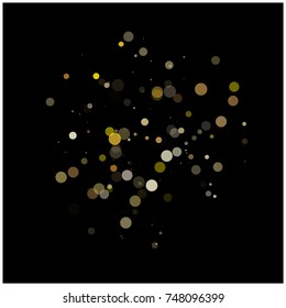 Falling Bokeh Lights Confetti Background. Vector Festive Background. Retro Vintage Falling Bokeh Lights Confetti. Gold Glitter, New Year Christmas Celebration Garland. Abstract Exclusive Luxury Frame.