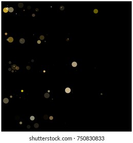 Falling Bokeh Lights Confetti Background. Vector Festive Background. Retro Vintage Falling Bokeh Lights Confetti. Gold Glitter, New Year Christmas Celebration Garland. Abstract Exclusive Luxury Frame.