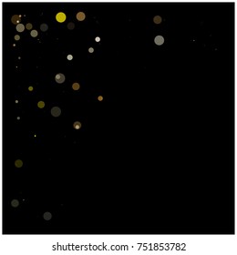 Falling Bokeh Lights Confetti Background. Vector Festive Background. Retro Vintage Falling Bokeh Lights Confetti. Gold Glitter, New Year Christmas Celebration Garland. Abstract Exclusive Luxury Frame.