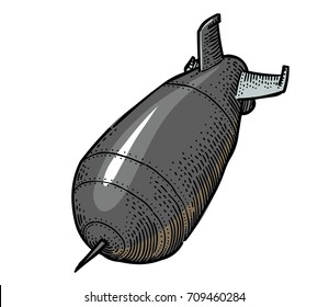 Falling bomb hand drawn image. Original colorful artwork, comic childish style drawing.