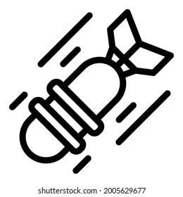 Icono de la bomba que cae. Icono de vector de bomba de contorno para diseño web aislado en fondo blanco