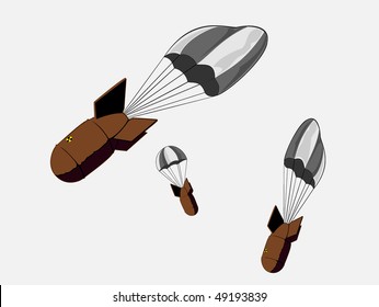 falling bombs on parachutes
