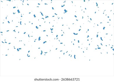 Falling bright blue Glitter confetti, ribbon, stars celebration, serpentine isolated on white background. confetti flying on the floor. New year, birthday, valentines day design element.