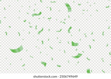 Falling bright Green Glitter confetti, ribbon, stars celebration, serpentine isolated on transparent background. confetti flying on the floor. New year, birthday, valentines day design element.