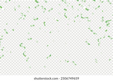 Falling bright Green Glitter confetti, ribbon, stars celebration, serpentine isolated on transparent background. confetti flying on the floor. New year, birthday, valentines day design element.