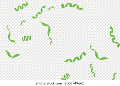 Falling bright Green Glitter confetti, ribbon, stars celebration, serpentine isolated on transparent background. confetti flying on the floor. New year, birthday, valentines day design element.