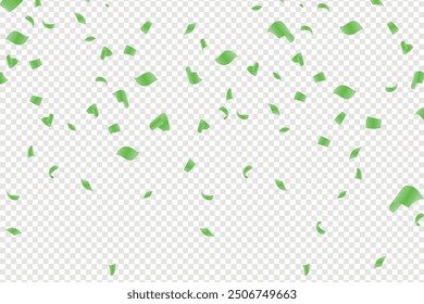Falling bright Green Glitter confetti, ribbon, stars celebration, serpentine isolated on transparent background. confetti flying on the floor. New year, birthday, valentines day design element.
