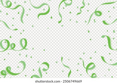 Falling bright Green Glitter confetti, ribbon, stars celebration, serpentine isolated on transparent background. confetti flying on the floor. New year, birthday, valentines day design element.